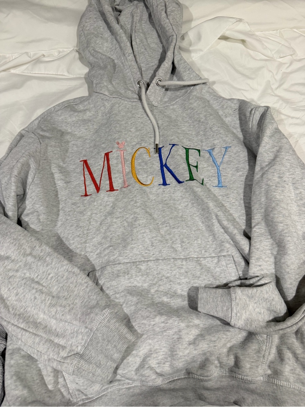 H&M Grey Hoodie with Rainbow 'Mickey' Embroidery